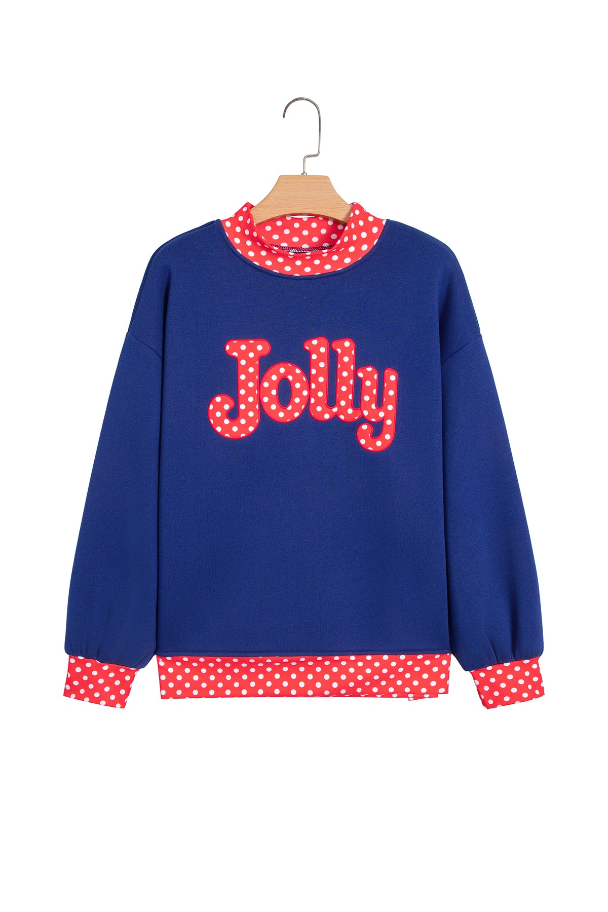 Grapefruit Orange Polka Dot Letter Print Contrast Trim Mock Neck Sweatshirt