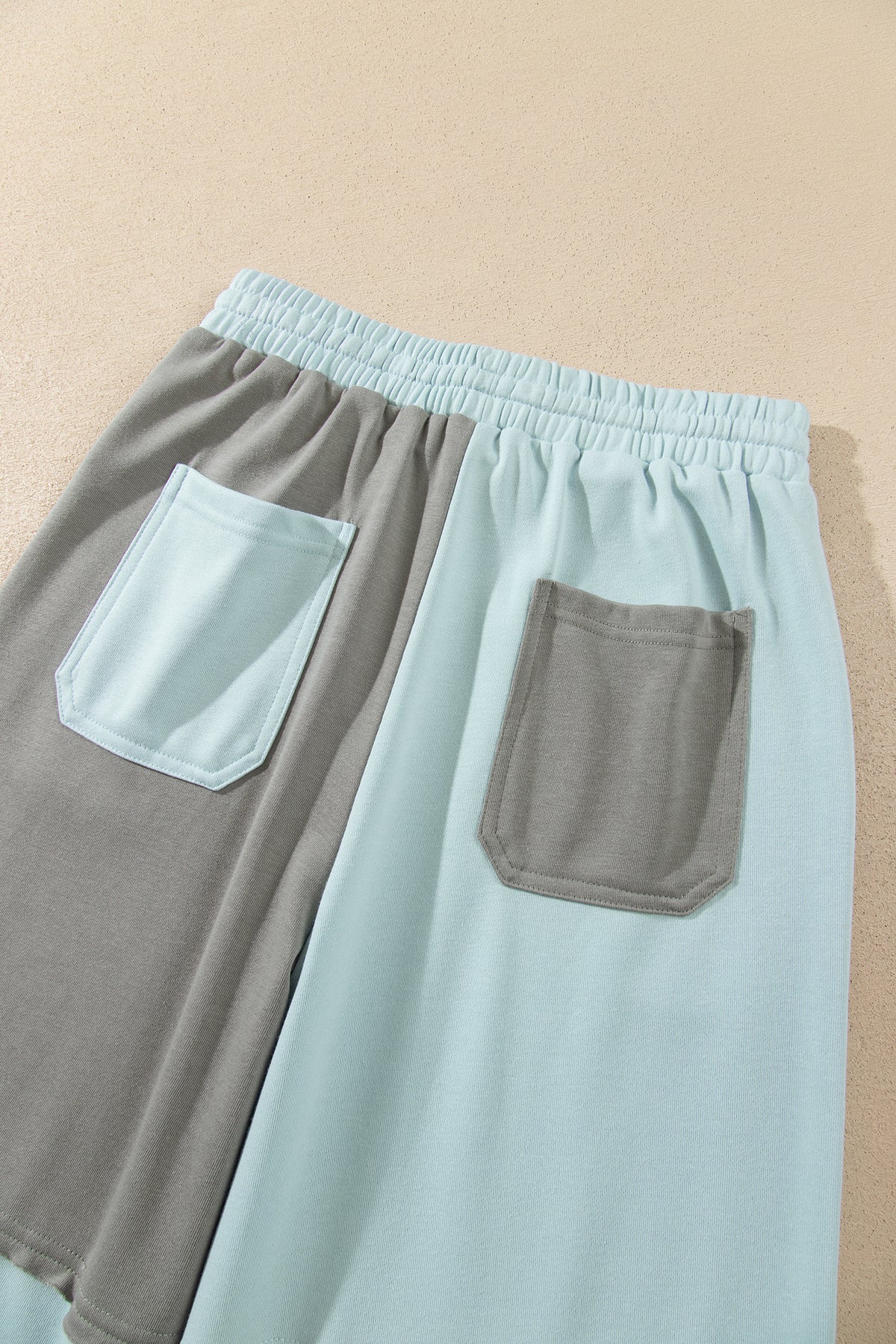 Fiery Red Raw Seam Colorblock Wide Leg Ankle Length Casual Pants