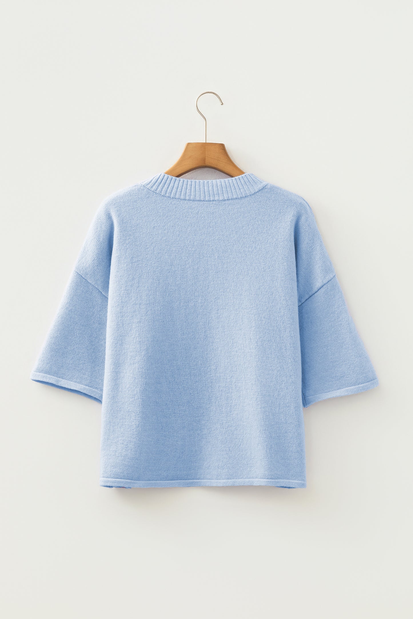 Beau Blue 3/4 Sleeve Boxy Knit Button Down Sweater Cardigan