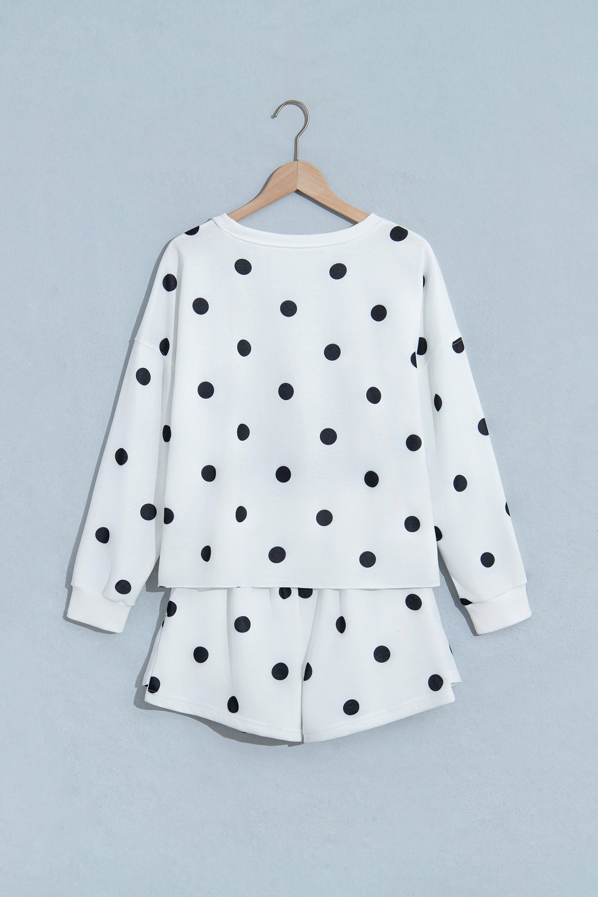 Red Polka Dot Raw Hem Relaxed Pullover Loose Skort Two Piece Set