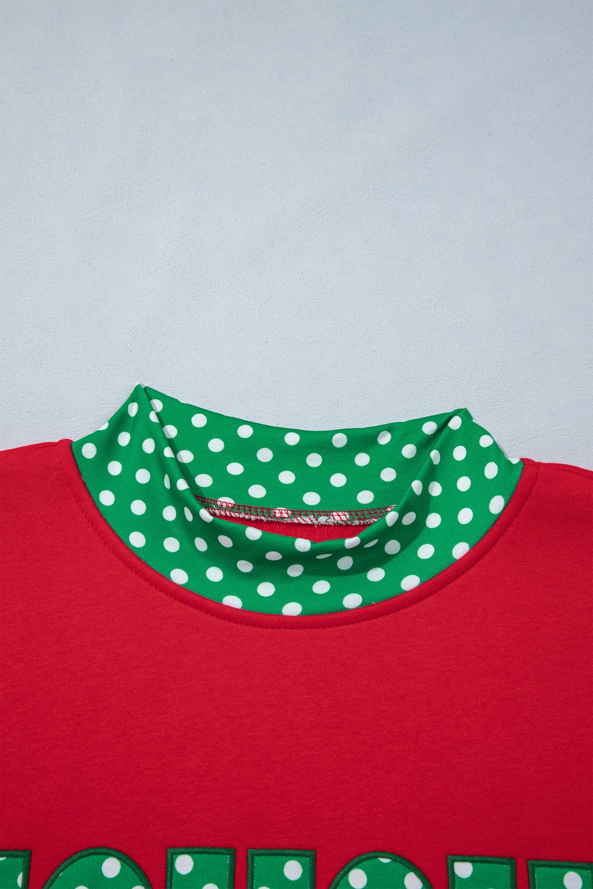 Grapefruit Orange Polka Dot Letter Print Contrast Trim Mock Neck Sweatshirt