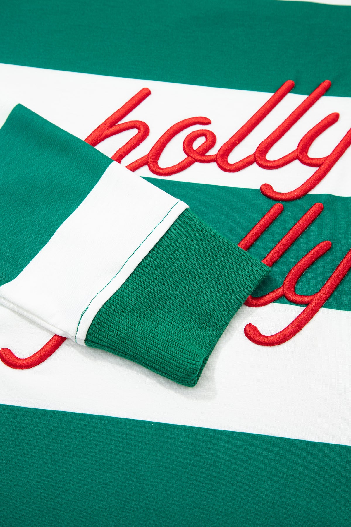 Red Stripe holly jolly Letter Embroidered Pullover Sweatshirt