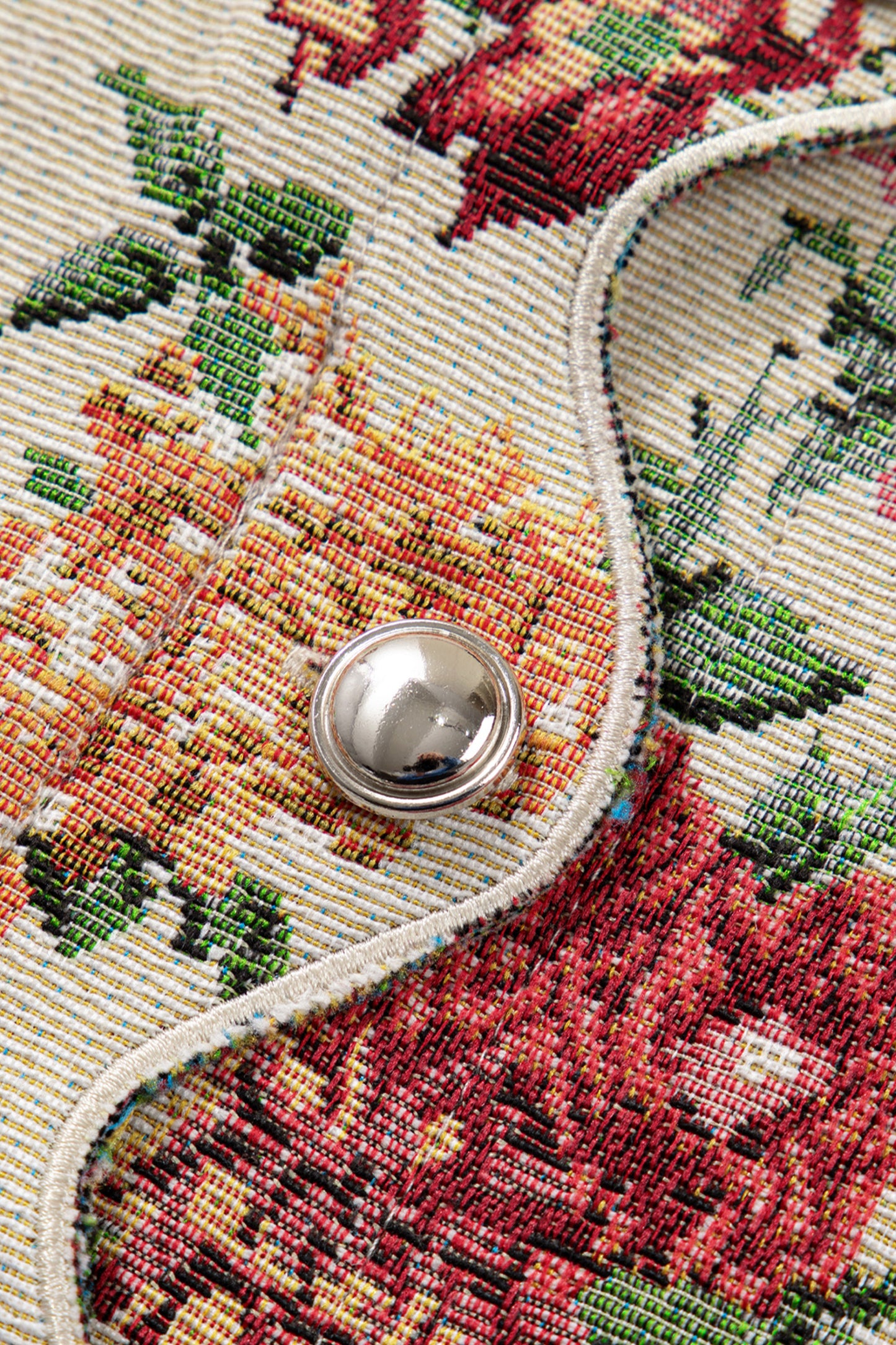 Apricot Buttoned Front Scalloped Trim Mini Jacquard Floral Skirt