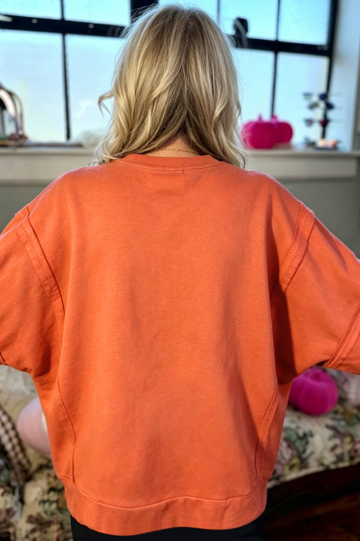 Flamingo Halloween Witchy Plaid Slogan Embroidered Patch Tunic Sweatshirt
