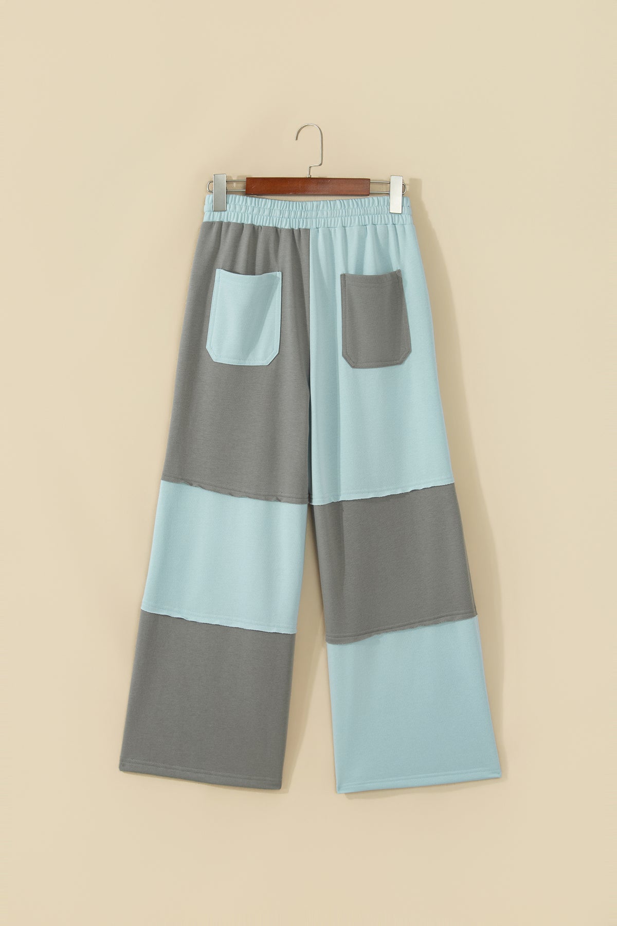 Fiery Red Raw Seam Colorblock Wide Leg Ankle Length Casual Pants