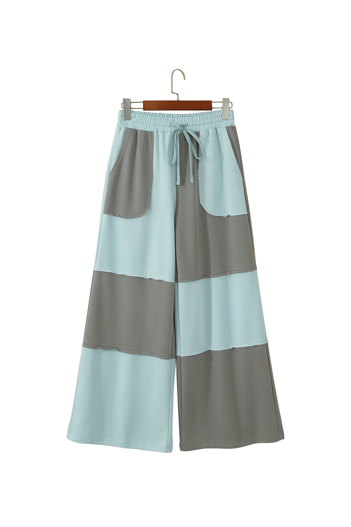 Fiery Red Raw Seam Colorblock Wide Leg Ankle Length Casual Pants