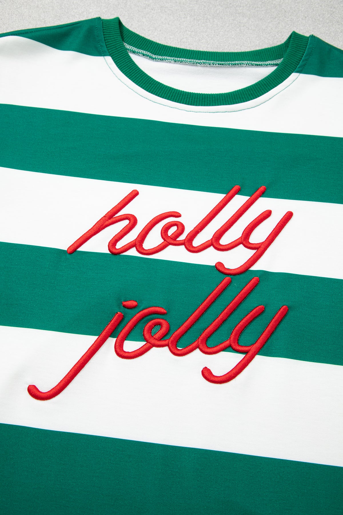 Red Stripe holly jolly Letter Embroidered Pullover Sweatshirt