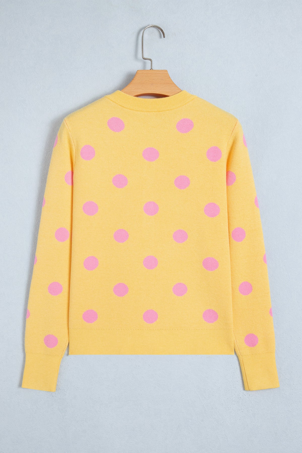 Yellow Cream Casual Polka Dot Button Front Long Sleeve Sweater Cardigan