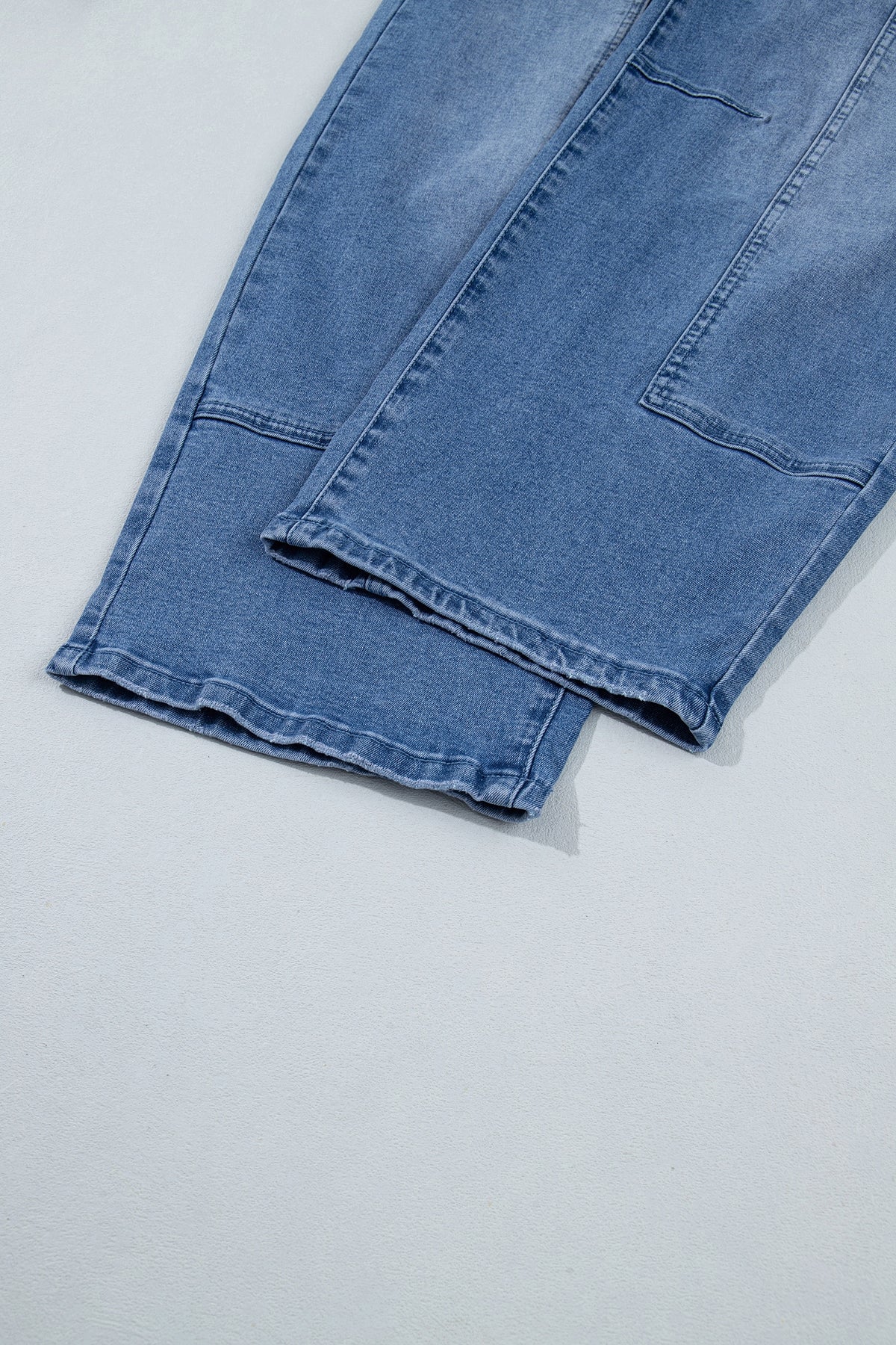 Beau Blue Solid Patchwork Grommet Tie Waist Loose Ankle-Length Jeans