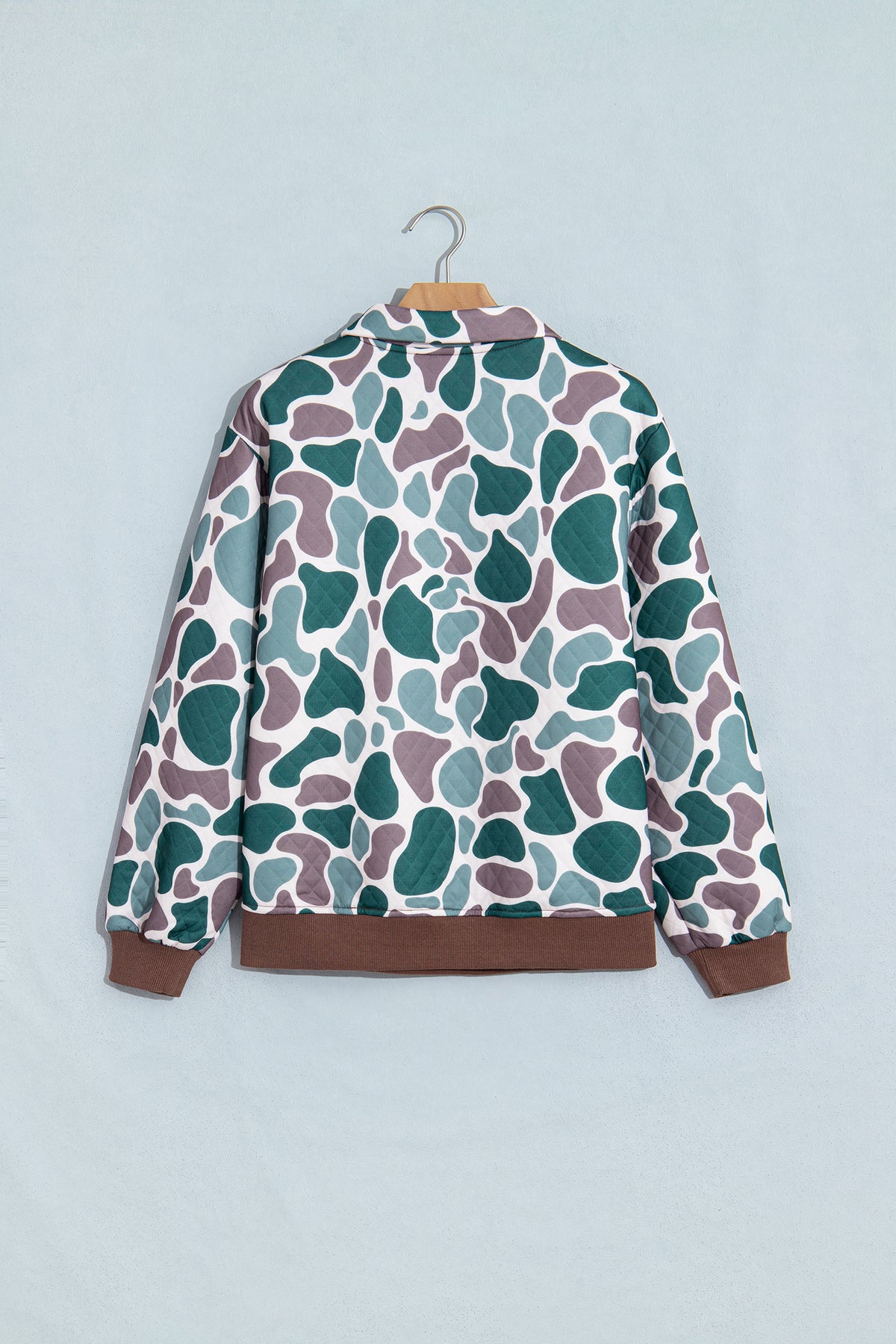 Multicolour Retro Camouflage Pattern Color Block Detail Button Pullover Sweatshirt