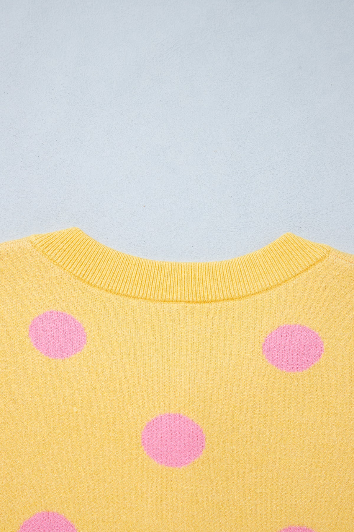 Yellow Cream Casual Polka Dot Button Front Long Sleeve Sweater Cardigan
