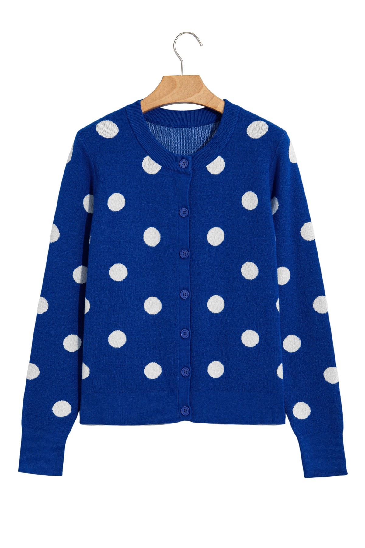 Yellow Cream Casual Polka Dot Button Front Long Sleeve Sweater Cardigan