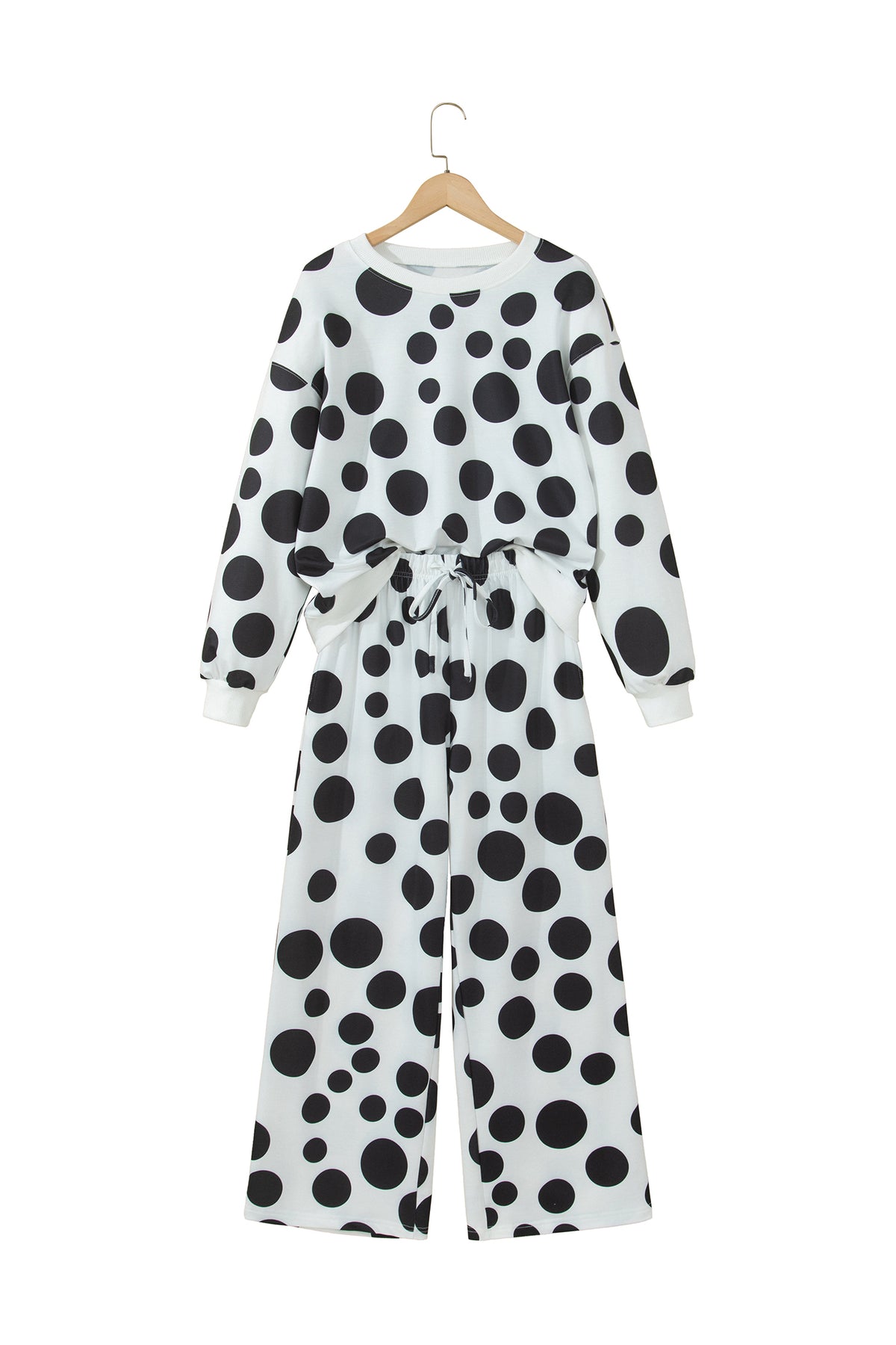 Khaki Polka Dot Long Sleeve Top Drawstring Relaxed Pants Set