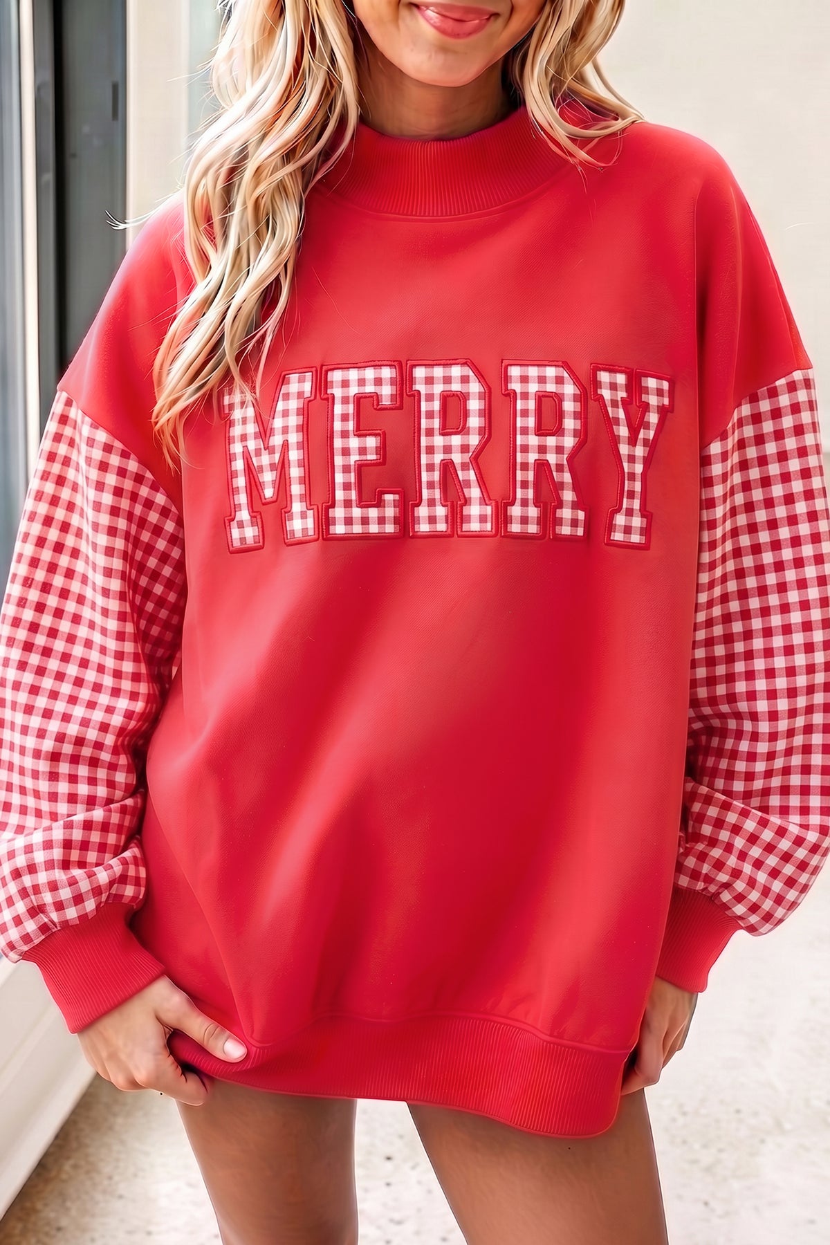 Evergreen Gingham Plaid Oversized Pullover Sweatshirt