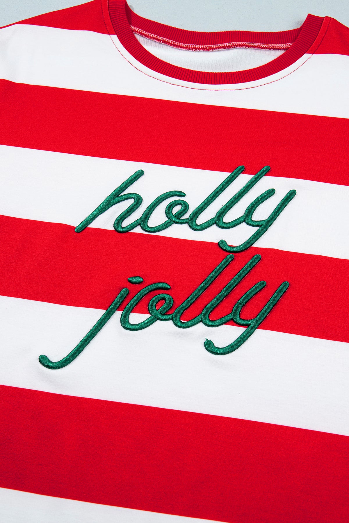 Red Stripe holly jolly Letter Embroidered Pullover Sweatshirt