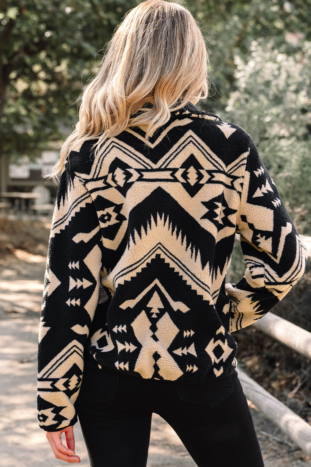 Black Western Aztec Half Zip Plush Sweatshirt