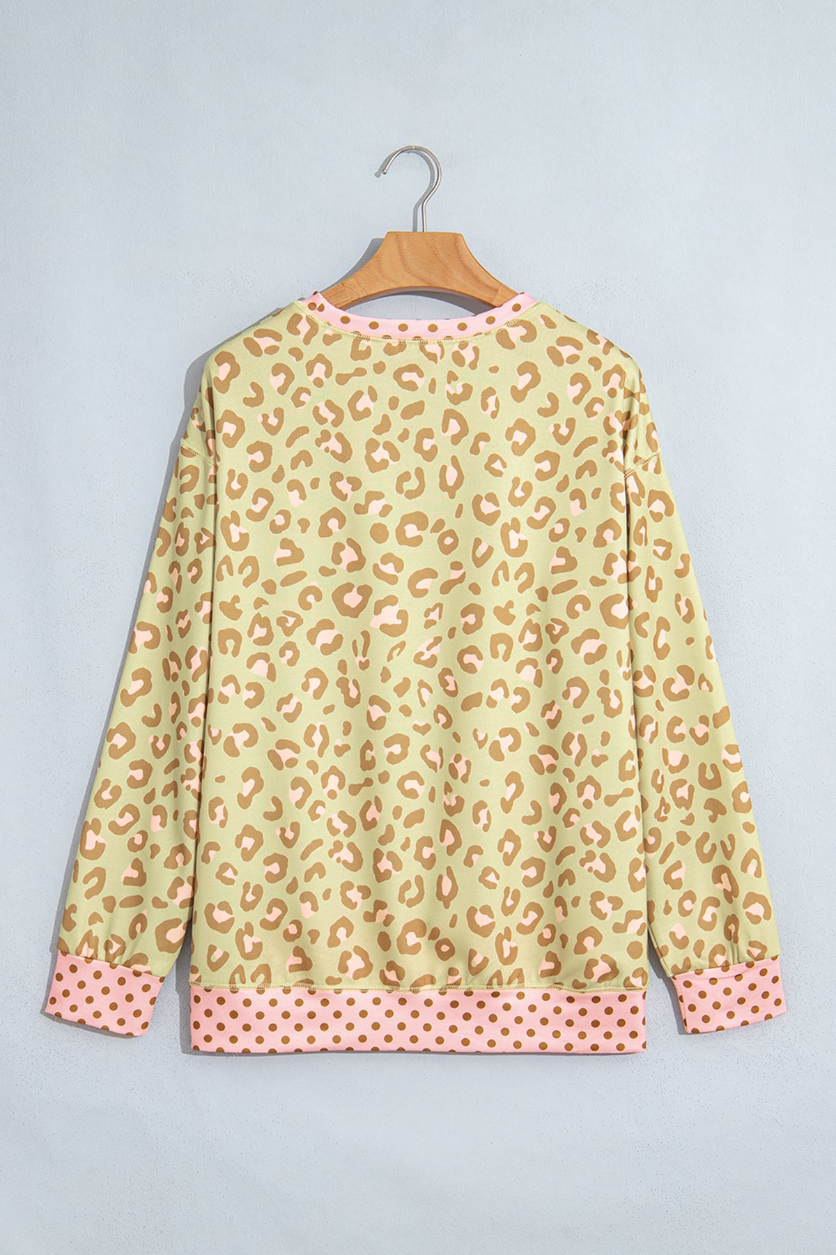 Brown Leopard Polka Dot Colorblock Trim Long Sleeve Top