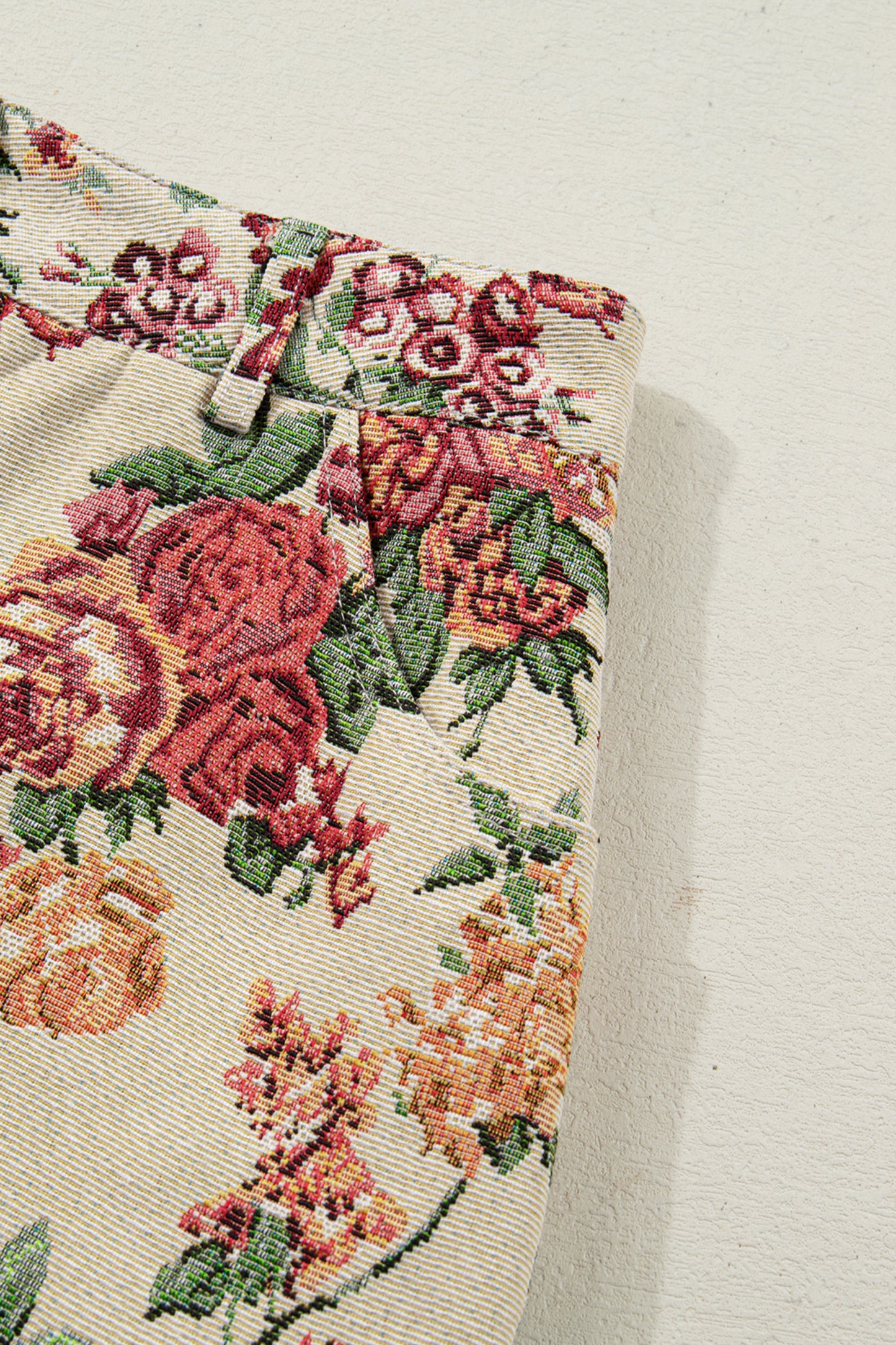 Apricot Buttoned Front Scalloped Trim Mini Jacquard Floral Skirt