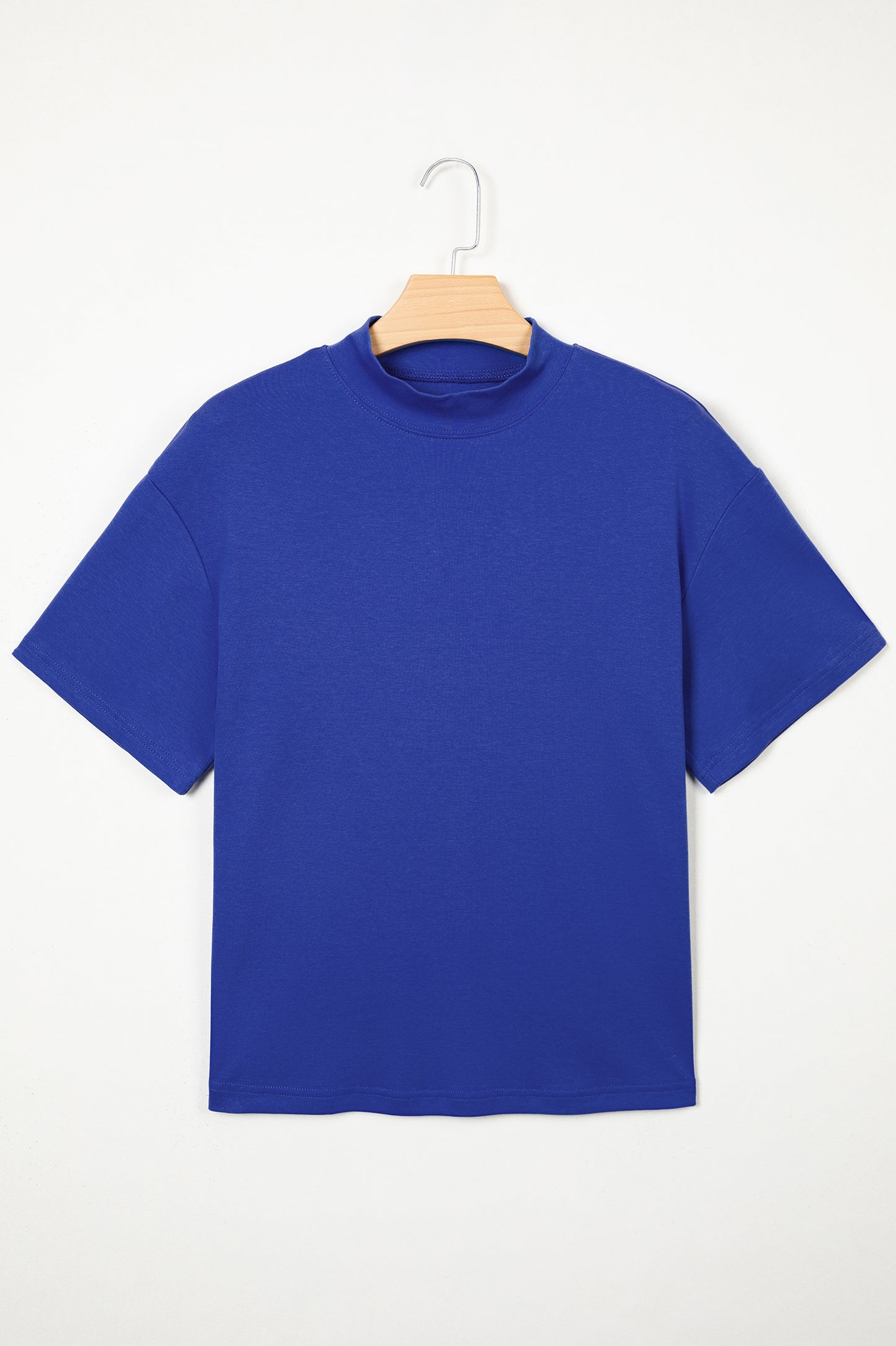Dark Blue Solid Color High Neck Oversize Tee