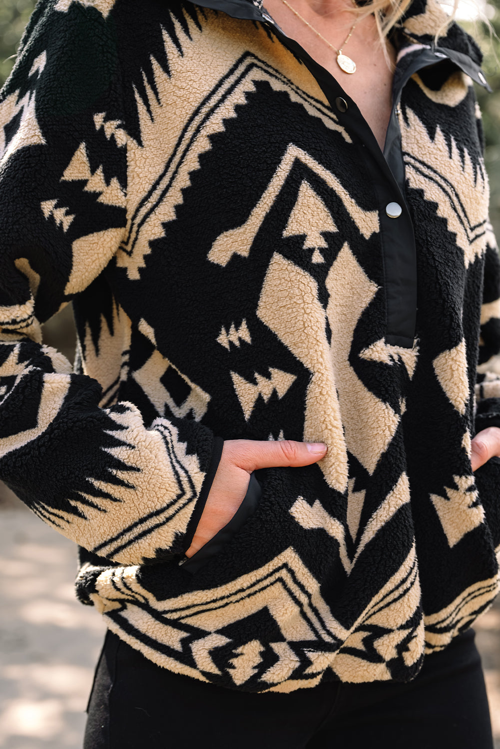 Black Western Aztec Half Zip Plush Sweatshirt