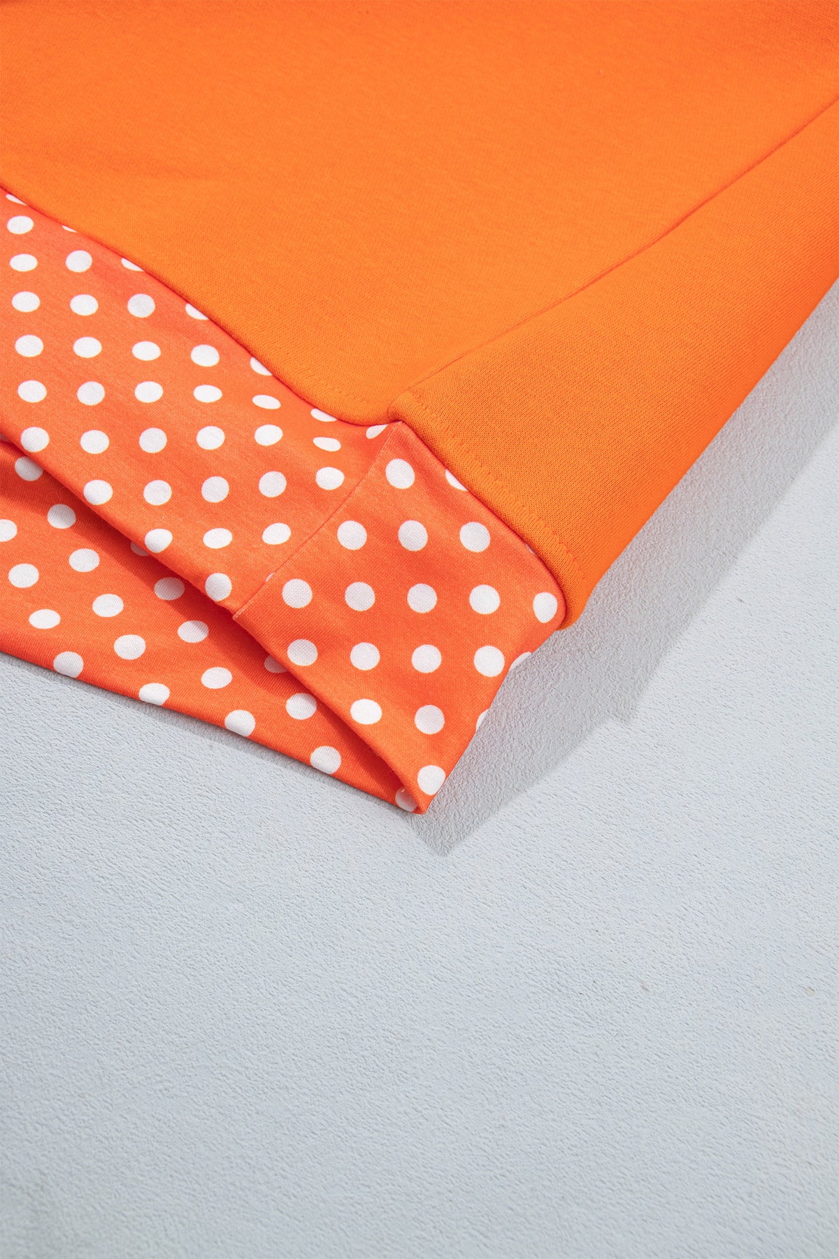 Grapefruit Orange Polka Dot Letter Print Contrast Trim Mock Neck Sweatshirt