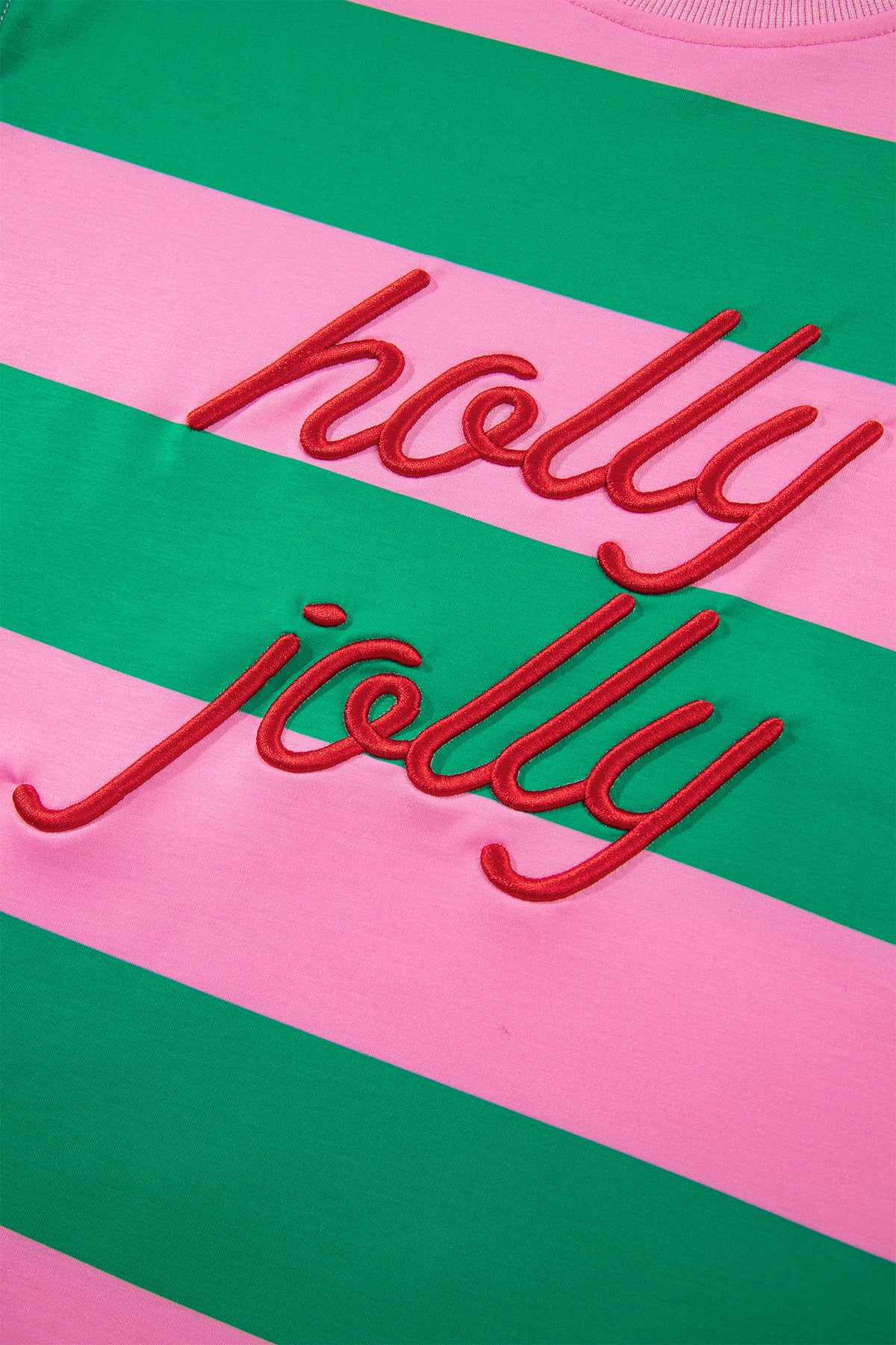 Red Stripe holly jolly Letter Embroidered Pullover Sweatshirt