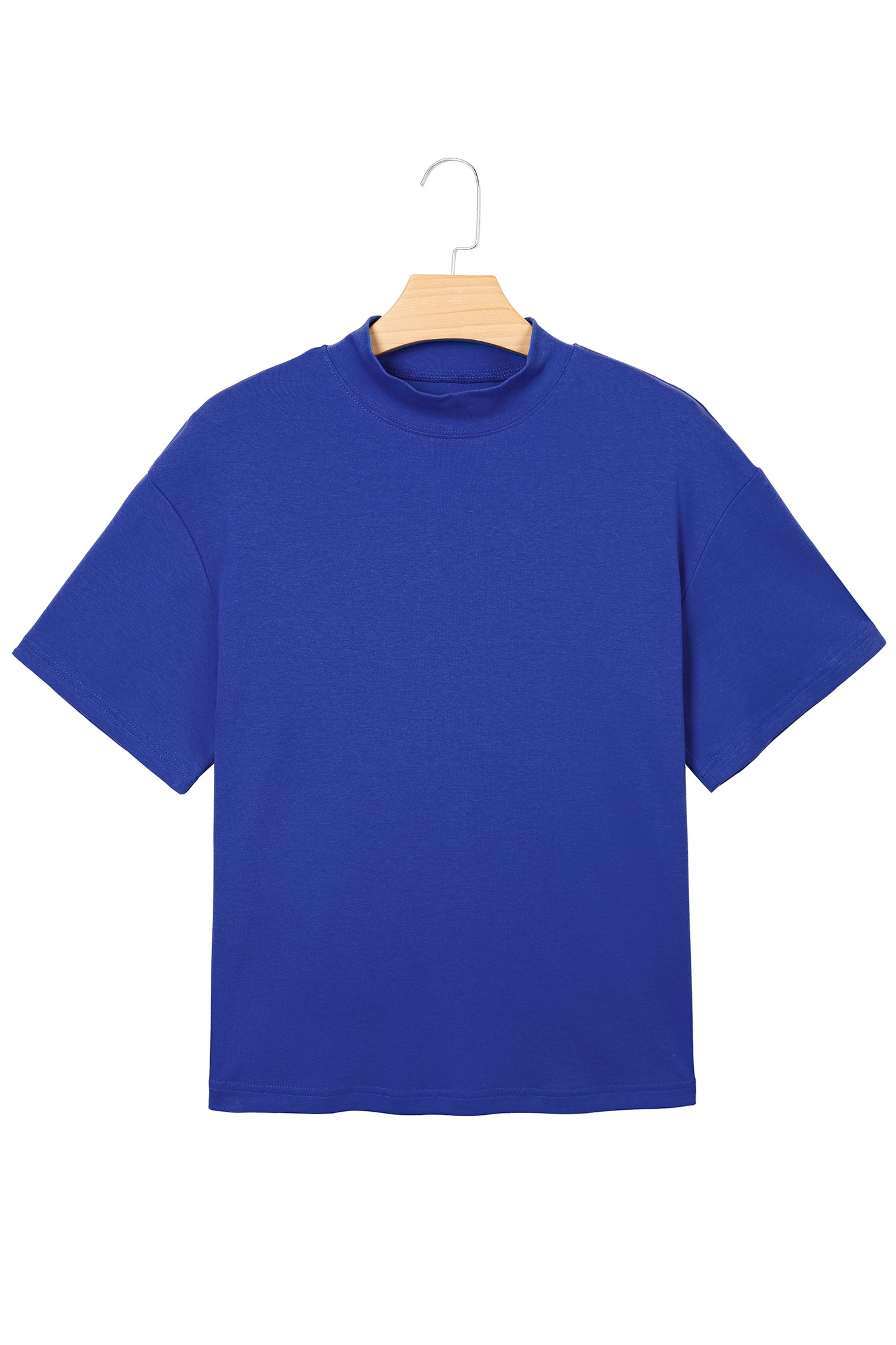 Dark Blue Solid Color High Neck Oversize Tee