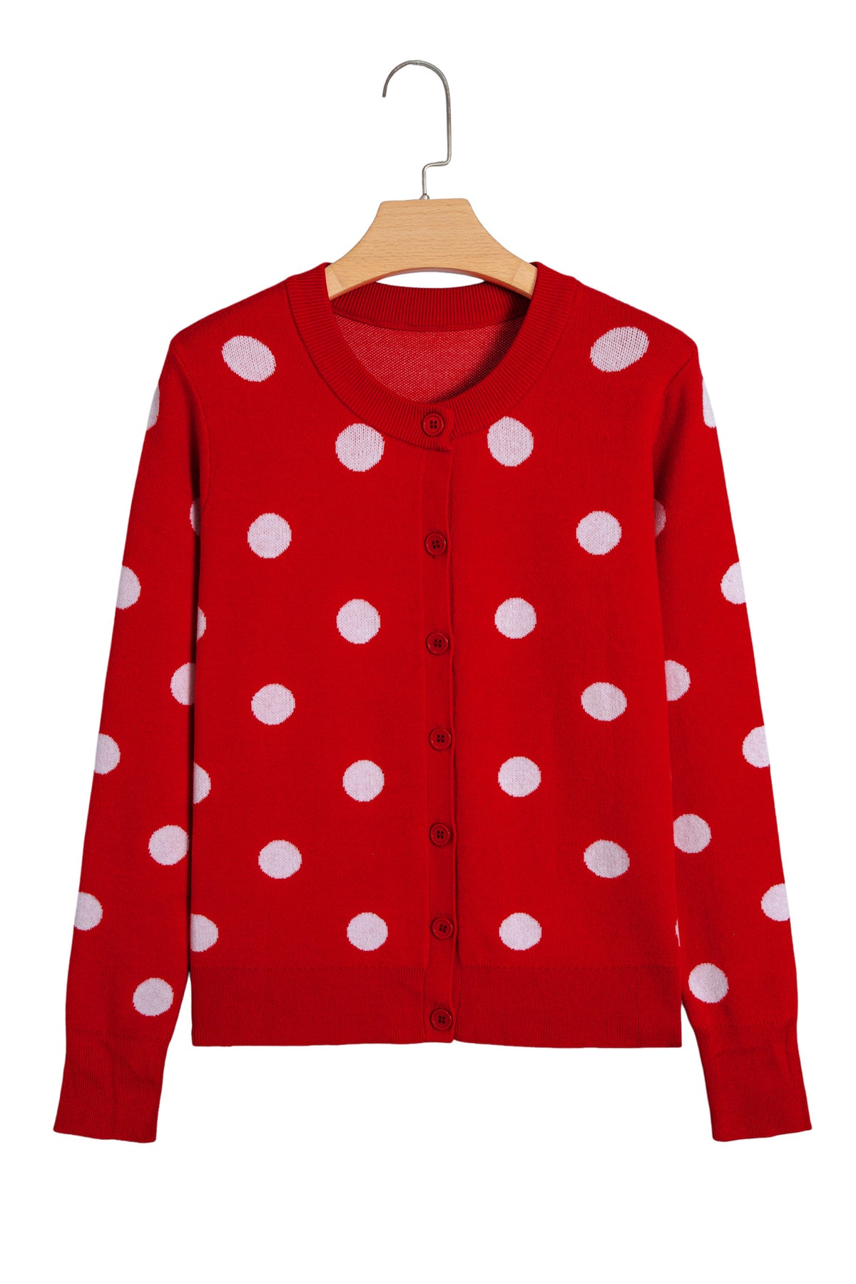 Yellow Cream Casual Polka Dot Button Front Long Sleeve Sweater Cardigan