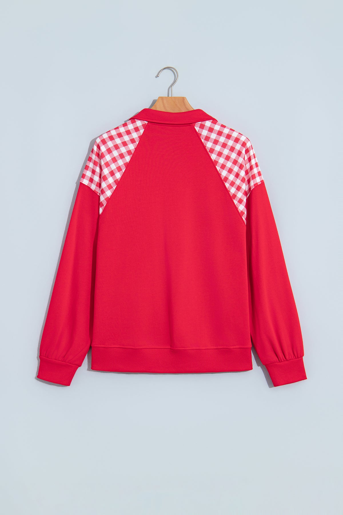 Dark Green Patchwork Plaid Pocket Quarter Zip Sweatshirt