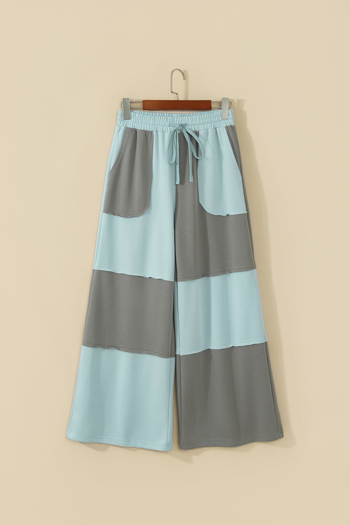 Fiery Red Raw Seam Colorblock Wide Leg Ankle Length Casual Pants