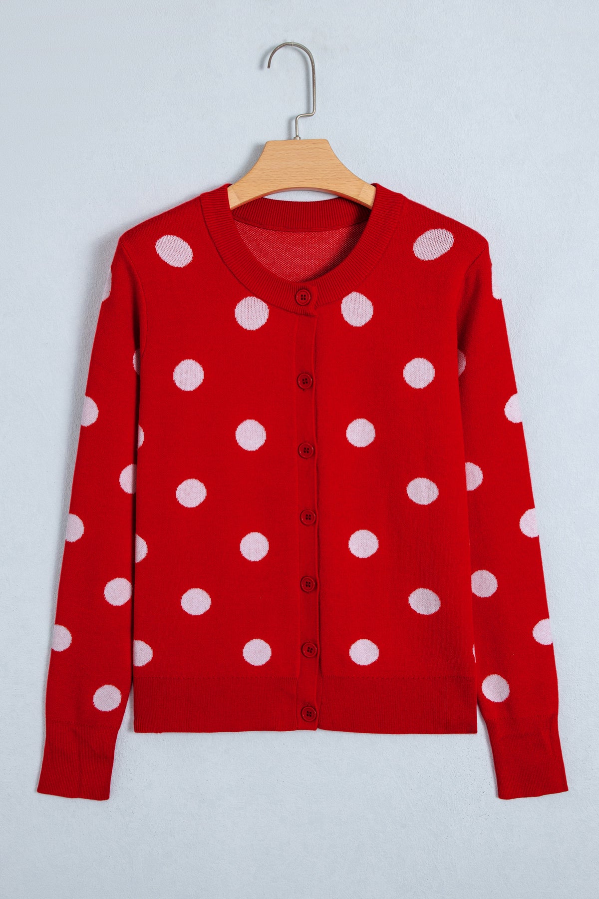 Yellow Cream Casual Polka Dot Button Front Long Sleeve Sweater Cardigan