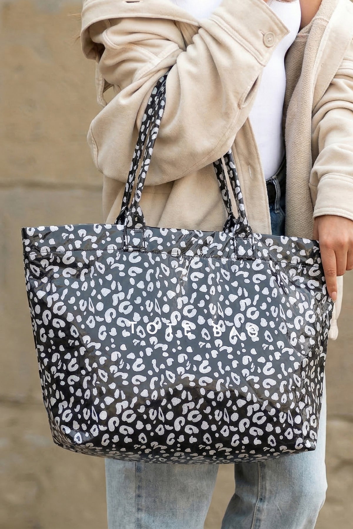White Leopard PU Leather Water Proof Tote Bag