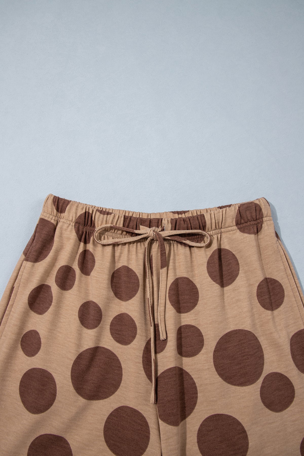 Khaki Polka Dot Long Sleeve Top Drawstring Relaxed Pants Set