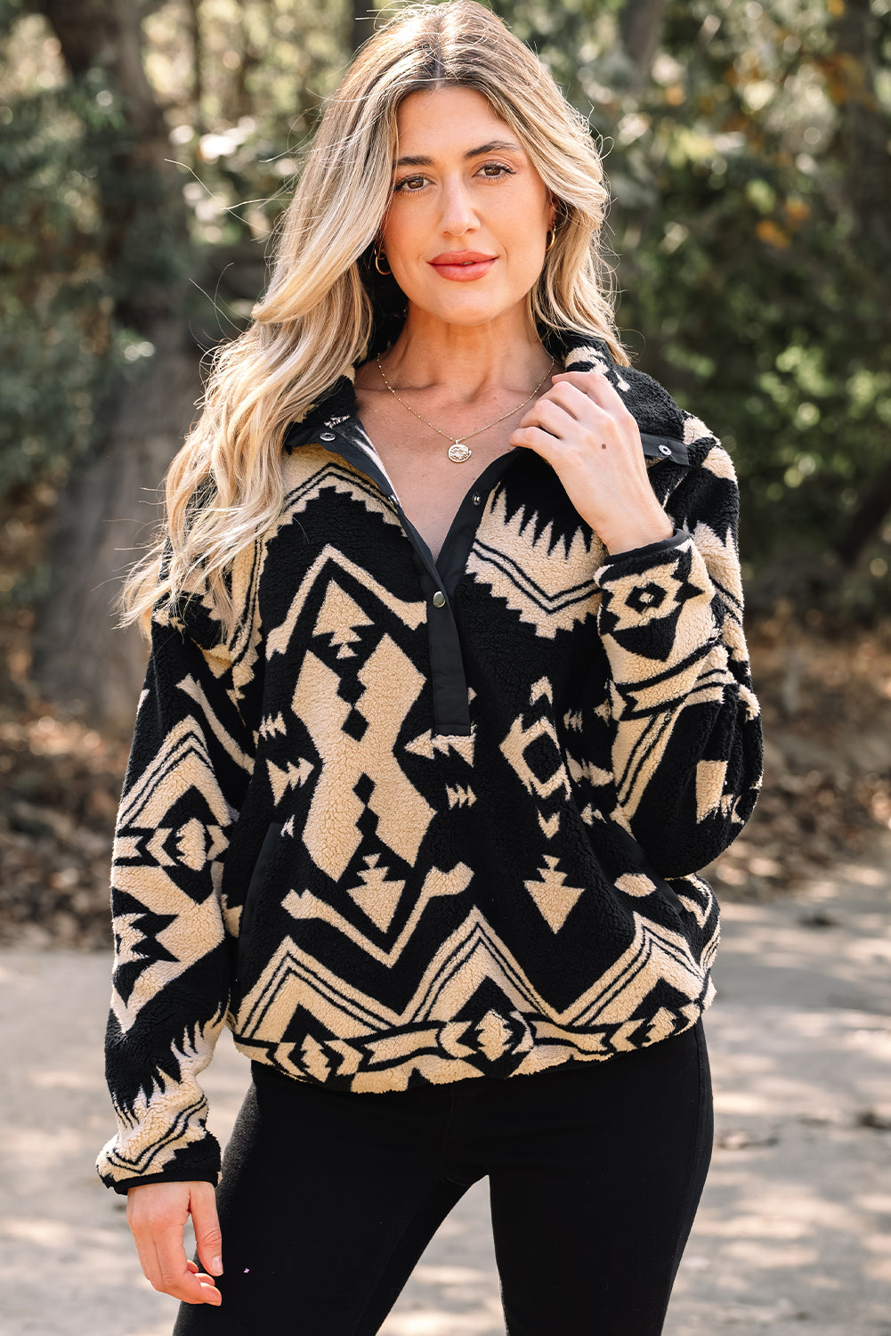 Black Western Aztec Half Zip Plush Sweatshirt