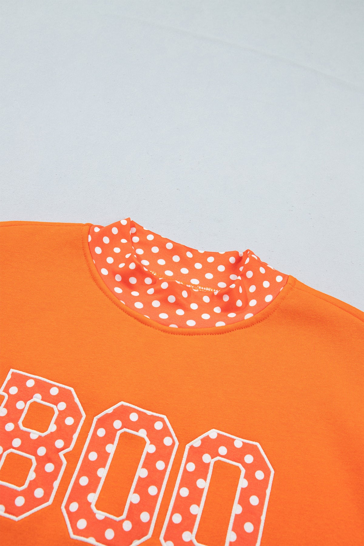 Grapefruit Orange Polka Dot Letter Print Contrast Trim Mock Neck Sweatshirt