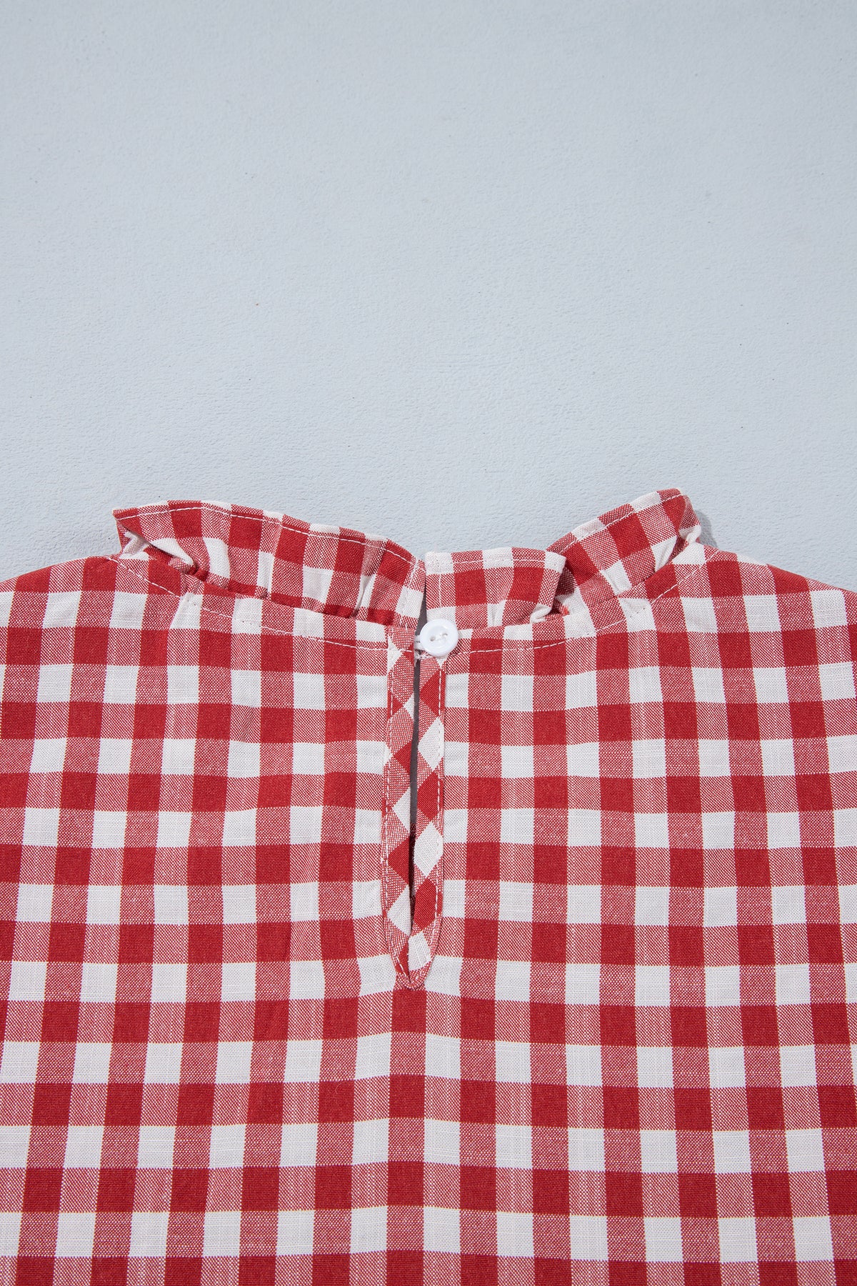 Red 3/4 Sleeve Shirred Plaid Peplum Top