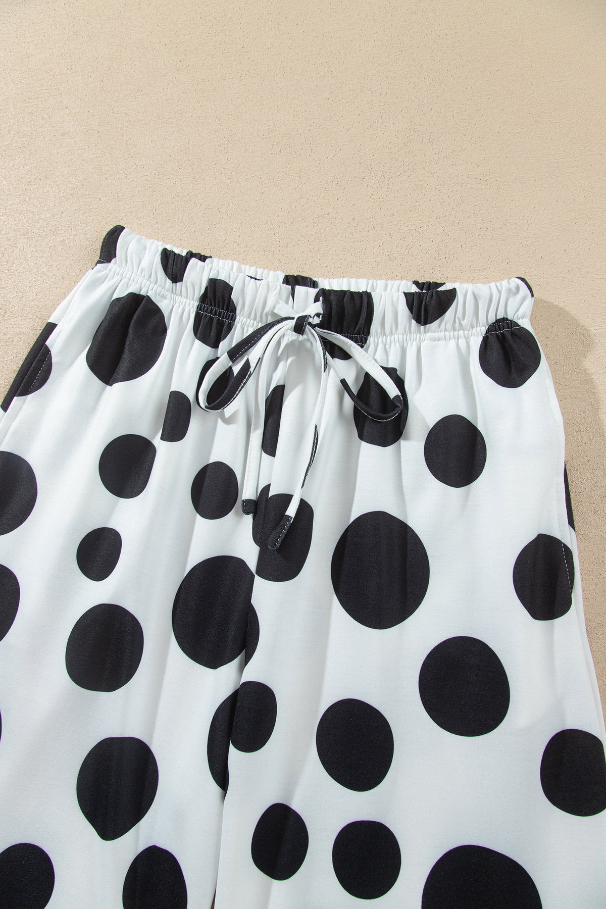 Khaki Polka Dot Long Sleeve Top Drawstring Relaxed Pants Set